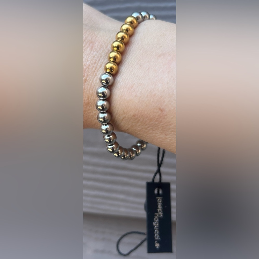 Joseph Noguchi Two-Tone Silver and Gold Bead Stretch Bracelet